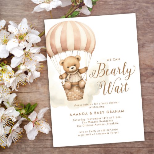 Bearly Wait Girl Teddy Bear Baby Shower Invitation