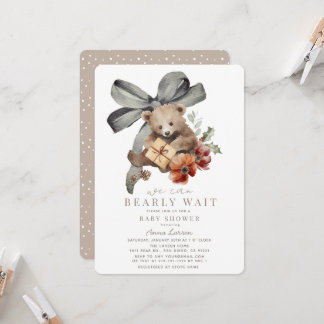 Bearly Wait Gray Bow Gender-neutral Baby Shower Invitation