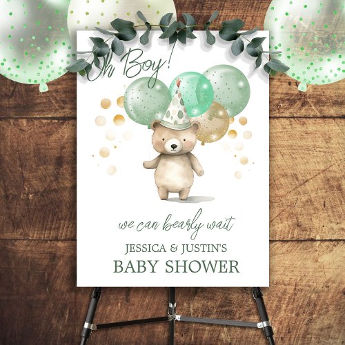 Bearly Wait Green Balloon Baby Shower Welcome Sign