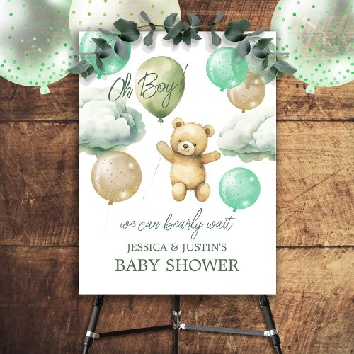 Bearly Wait Green Balloon Baby Shower Welcome Sign