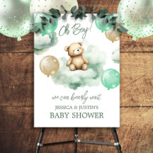 Bearly Wait Green Balloon Clouds Baby Shower 
