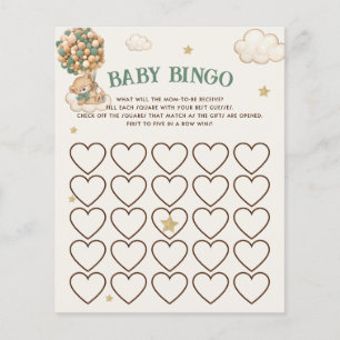 Bearly Wait Green Balloons Baby Shower Bingo Game