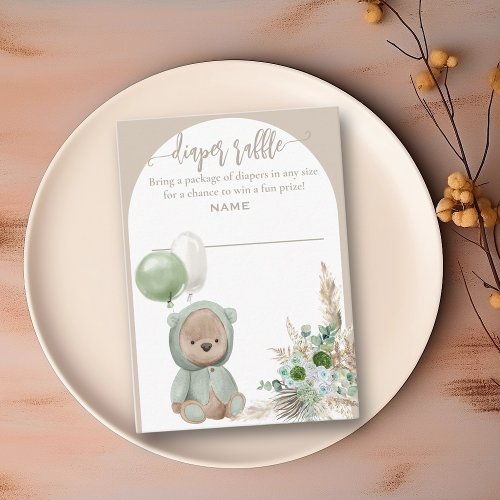 Bearly Wait Green Boho Bear Diaper Raffle Enclosure Card