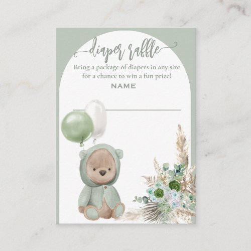 Bearly Wait Green Boho Bear Diaper Raffle Enclosure Card