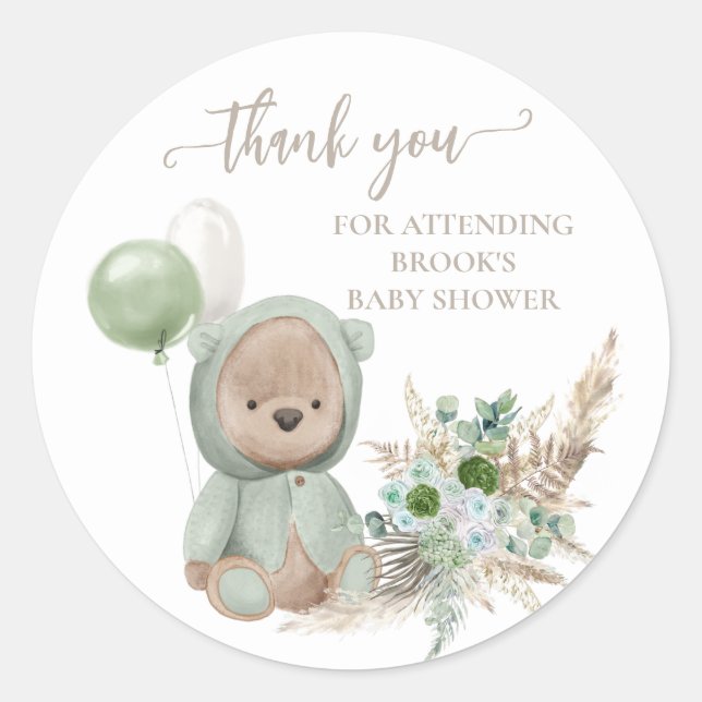 Bearly Wait Green Boho Bear Favor Classic Round Sticker (Front)