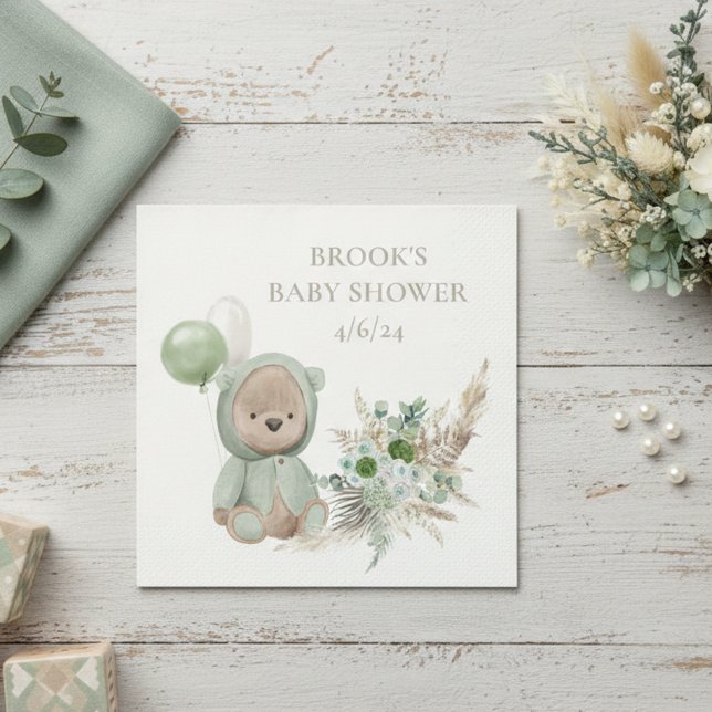 Bearly Wait Green Boho Bear Favor Napkins (Creator Uploaded)