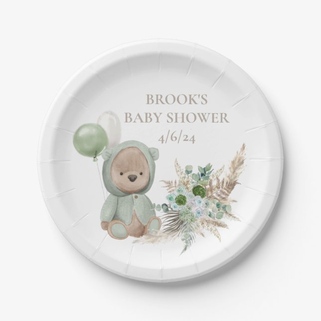 Bearly Wait Green Boho Bear Favor Paper Plates (Front)
