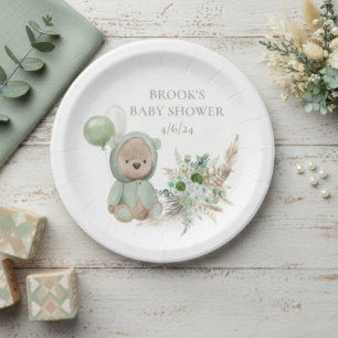 Bearly Wait Green Boho Bear Favor Paper Plates
