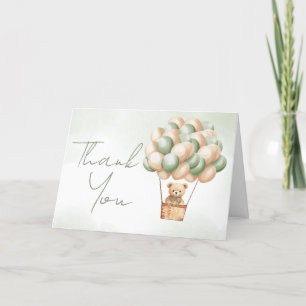 Bearly Wait Green Hot Air Balloon  Letterpress Thank You Card