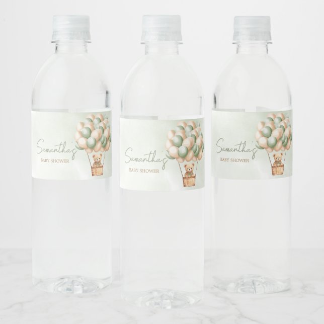 Bearly Wait Green Hot Air Balloon  Water Bottle Label (Bottles)