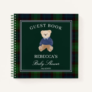 Bearly wait green plaid baby shower guest book