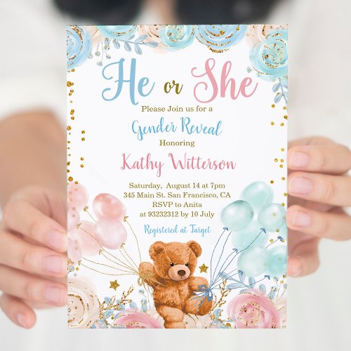 Bearly Wait He or She Gender Reveal Baby Shower In Invitation