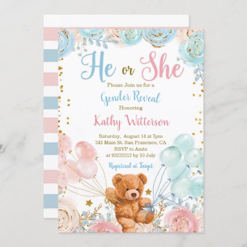 Bearly Wait He or She Gender Reveal Baby Shower In Invitation