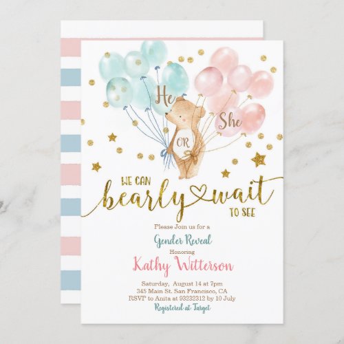 Bearly Wait He or She Gender Reveal Baby Shower Invitation