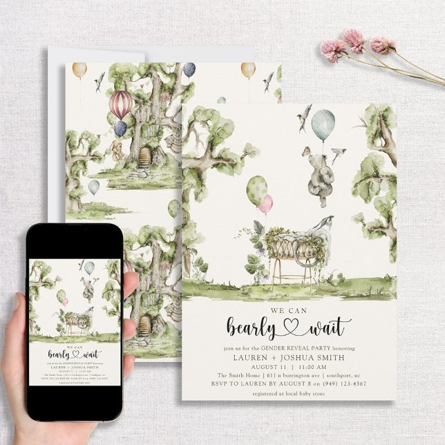 Bearly Wait Heart Gender Reveal Party Invitation (Creator Uploaded)