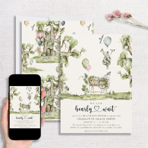 Bearly Wait Heart Sip & See Girl Baby Shower Invitation