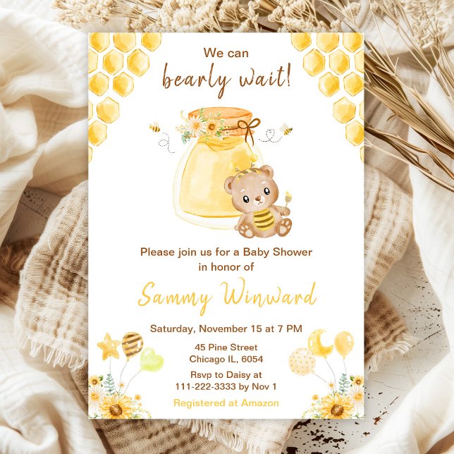 Bearly Wait Honey Bear Baby Shower Invitation (Creator Uploaded)