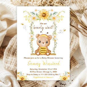 Bearly Wait Honey Bear Swing Baby Shower Invitation