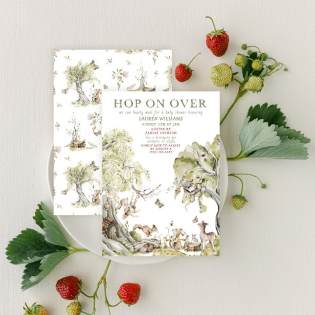 Bearly Wait Hop on Over Woodland Baby Shower Invitation (Creator Uploaded)