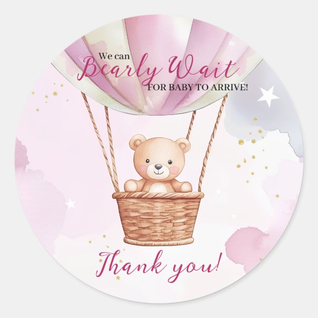 Bearly Wait Hot Air Balloon Baby Shower Classic Round Sticker (Front)