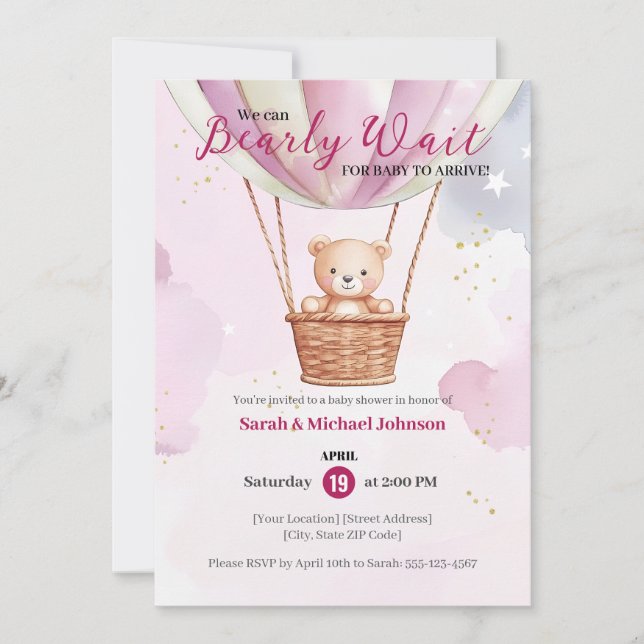 Bearly Wait Hot Air Balloon Baby Shower Invitation (Front)