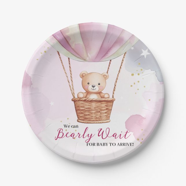 Bearly Wait Hot Air Balloon Baby Shower Paper Plates (Front)