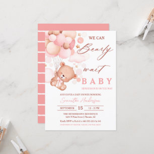 Bearly Wait Hot Air Balloon Baby Shower Pink Invitation