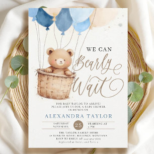 Bearly Wait Hot Air Balloon Bear Baby Boy Shower Invitation