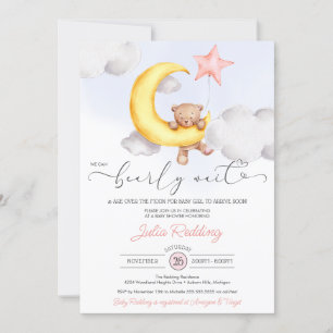 Bearly Wait Moon Star Teddy Bear Girl Baby Shower Invitation