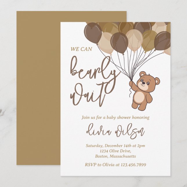 Bearly Wait Neutral Baby Shower Invitation (Front/Back)