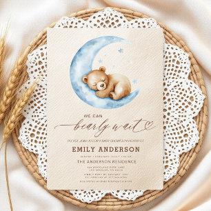 Bearly Wait Neutral Beige & Blue Boy Baby Shower Invitation