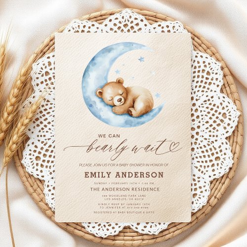 We Can Bearly Wait Blue baby shower invitation