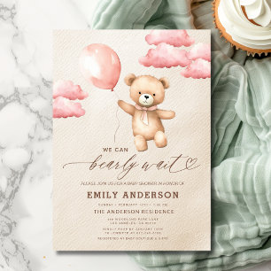 Bearly Wait Neutral Beige & Pink Girl Baby Shower Invitation