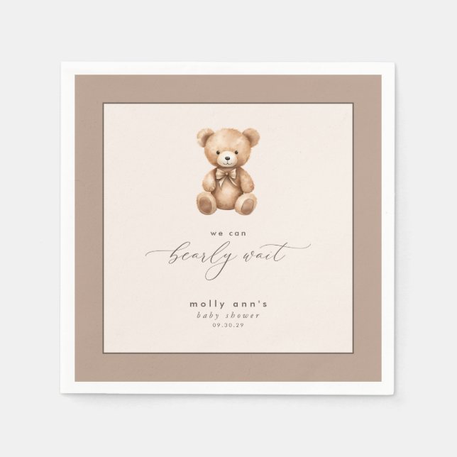 Bearly Wait Neutral Simple Baby Shower  Napkins (Front)