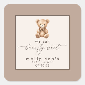 Bearly Wait Neutral Simple Baby Shower Square Sticker