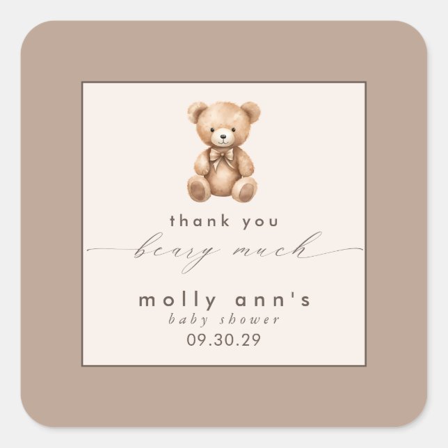 Bearly Wait Neutral Simple Baby Shower Thank You  Square Sticker (Front)