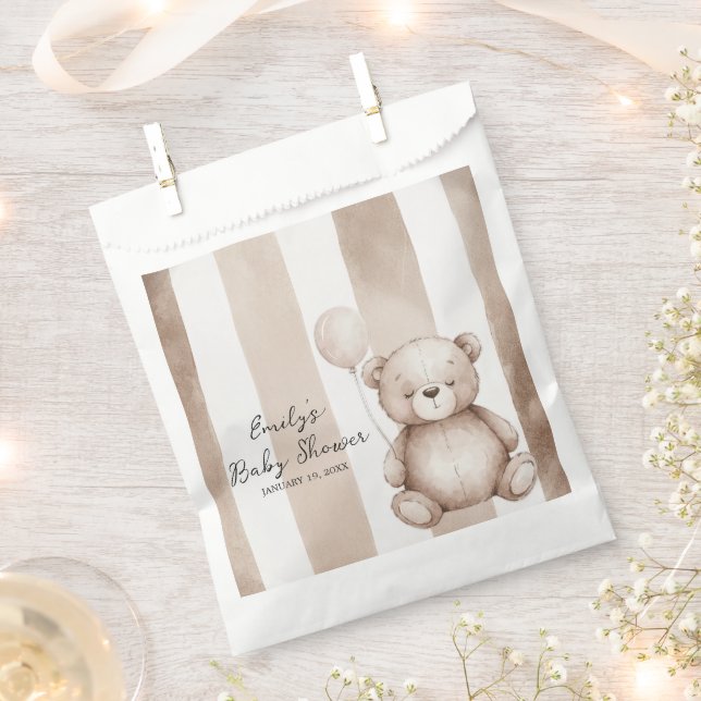 Bearly Wait Neutral Teddy Baby Shower Favor Bag (Clipped)