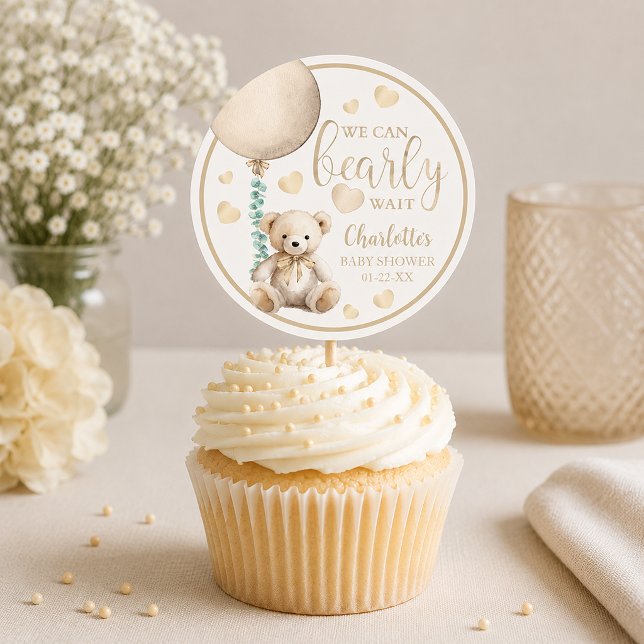 Bearly Wait Neutral Teddy Bear Baby Shower Sticker (Favor sticker use example)