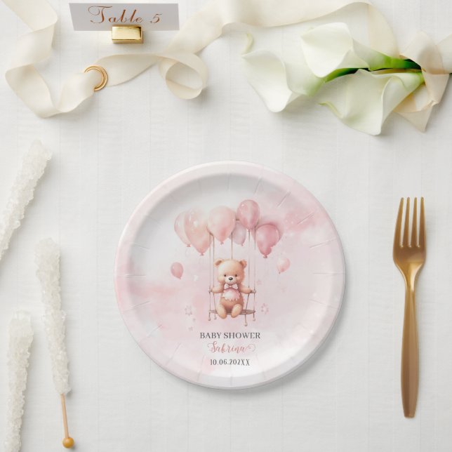 Bearly Wait Pink  baby shower Paper Plates (Wedding)