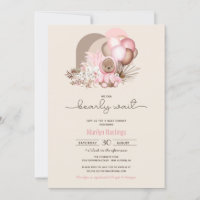 Bearly Wait Pink Boho Teddy Bear Girl Baby Shower Invitation