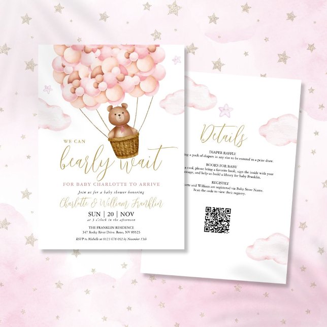 Bearly Wait Pink Girl All In One Baby Shower Invitation (Bearly Wait Pink Girl All In One Baby Shower Invitation)