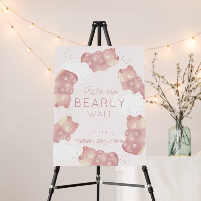 Bearly Wait Pink Gummy Bear Girl Baby Shower Foam Board (In Situ (Stand))