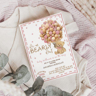 Bearly Wait Pink Modern Girl Shower Invitation