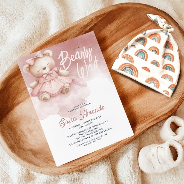 Bearly Wait Pink Pastel Teddy Bear Baby Shower Invitation (Creator Uploaded)