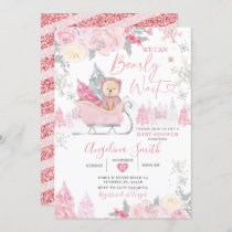 Bearly Wait Pink Snowflake Floral Baby Shower Invitation