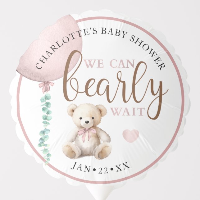 Bearly Wait Pink Teddy Bear Baby Shower Balloon (Front)