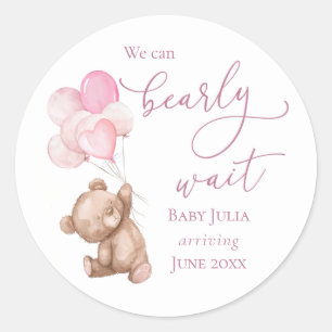 Bearly Wait Pink Teddy Bear Baby Shower Classic Round Sticker