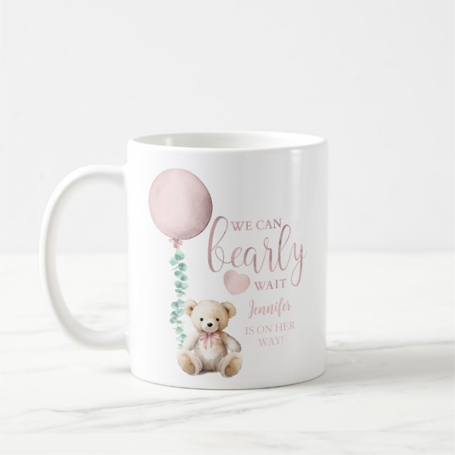 Bearly Wait Pink Teddy Bear Baby Shower Coffee Mug (Left)