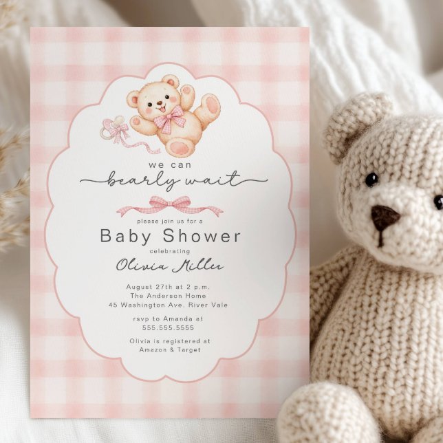 Bearly Wait Pink Teddy Bear Baby Shower Invite (Creator Uploaded)