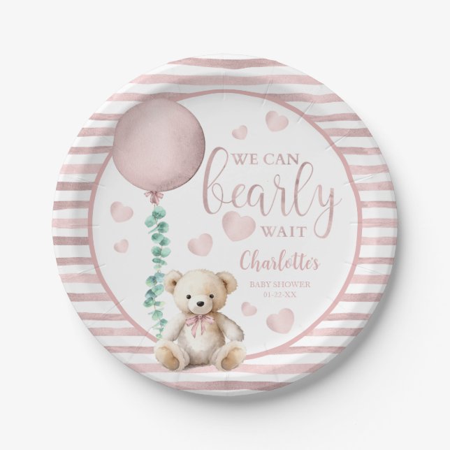 Bearly Wait Pink Teddy Bear Baby Shower Plates (Front)